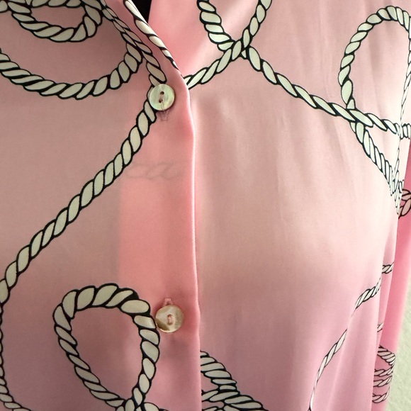 ZARA Satin Pink Rope & Chain Print Button Down Shirt | Nautical Chic - Picture 9 of 9